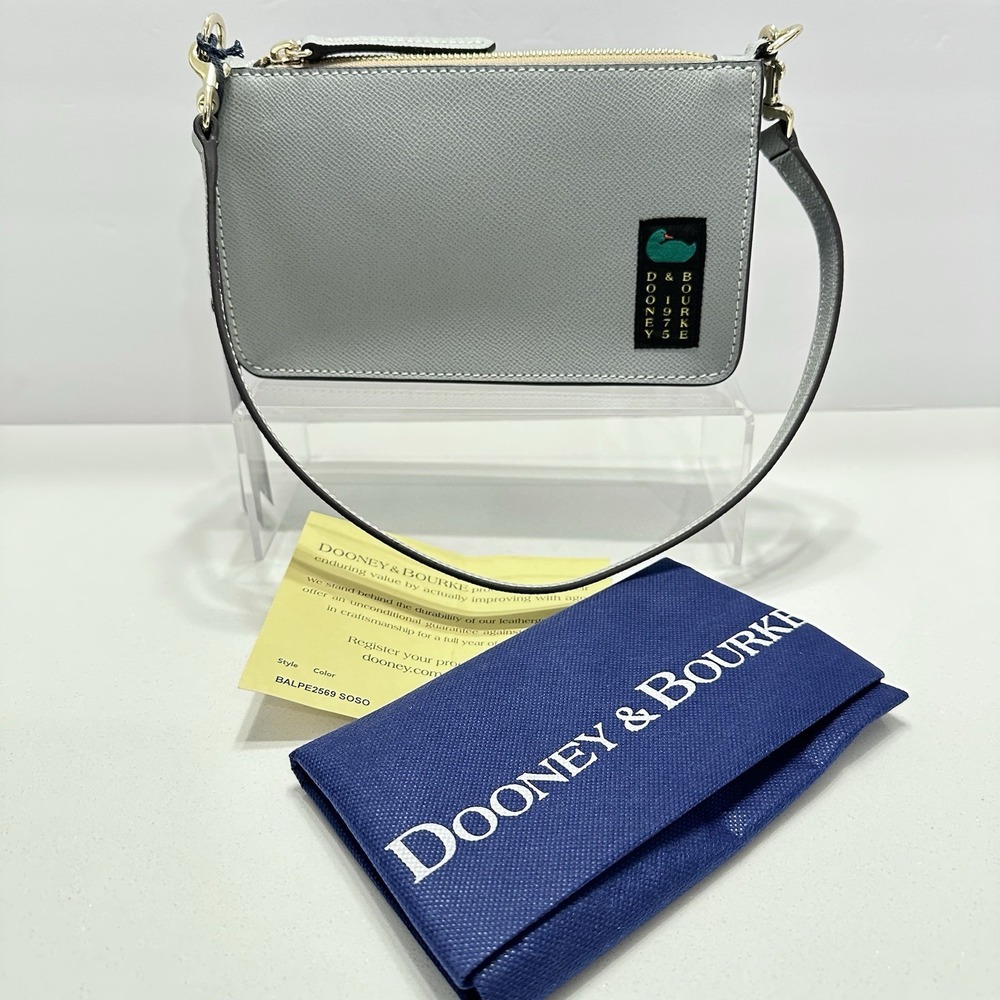NEW Dooney & Bourke Alpine Demi 20 Purse Shoulder Bag Leather STONE Gray/Blue - Picture 2 of 10